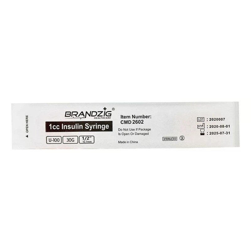 Brandzig Jeringas De Insulina 30g 1cc 1/2 Paquete De 100