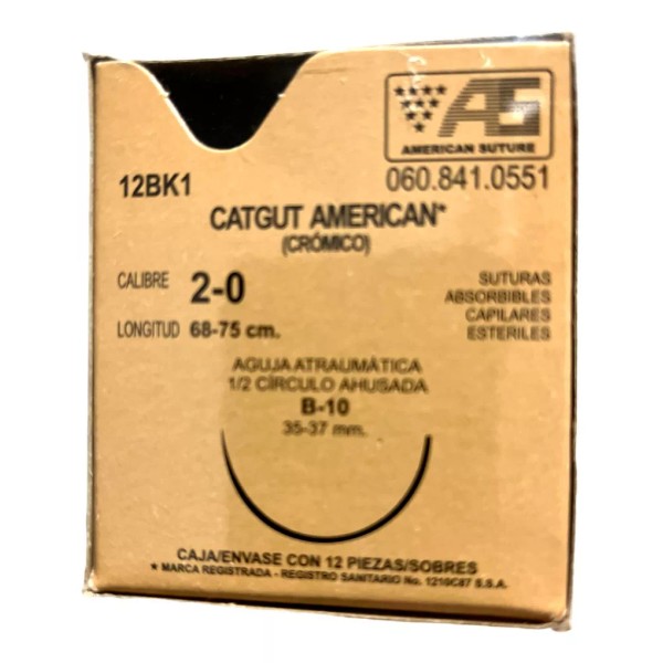American Suture Sutura Catgut Cromico 2-0 1/2 Circulo 35-37mm American