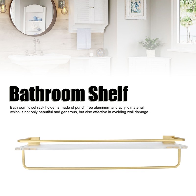 Bathroom Towel Rack Holder Acrylic Wall Mounted Hanging Storage Shelf