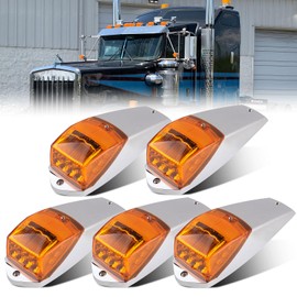Traberm 5Pcs Truck Cab Marker Lights 17 LED Amber Top Roof Running Lights Clearance w/Chrome Base Truck Trailer Lights Replacement For Peterbilt Freightliner Kenworth Cab Marker Lights 12V Waterproof