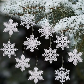 Snowflakes Christmas Decoration, Pack of 24 Glitter Snowflake Decoration with 24 Ropes, Christmas Chneeflocks, Snowflake Christmas Tree Decoration, Hanging Christmas Snowflake Pendant (Silver)
