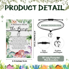 Thyle Baby Shower Favors for Guests Adjustable Bracelets with Message from the Bump Card Footprints Charm Baby Shower Bracelets for Gender Reveal Thank You Gifts(50 Set,Dinosaur)