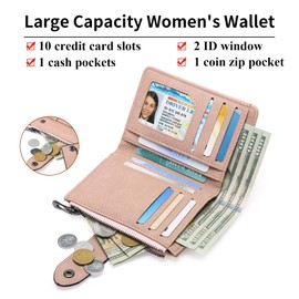 GOIACII Women's Leather RFID Protection Purse Women Large Capacity Many Compartments with Zip Coin Pocket Purse Pink, c01 light pink, Classic