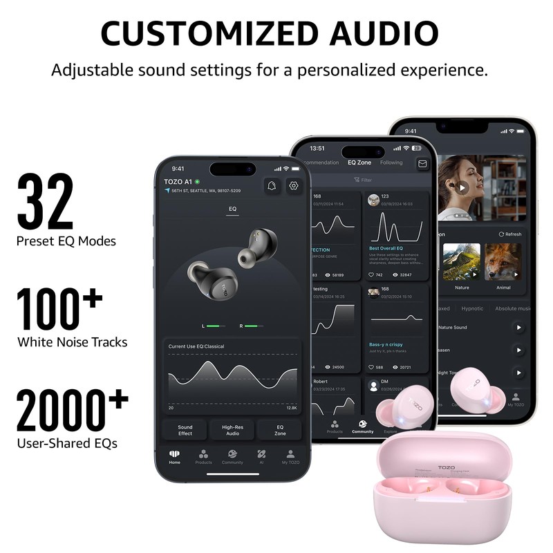 TOZO A1 Wireless Earbuds Bluetooth 5.3 Light Weight in Ear