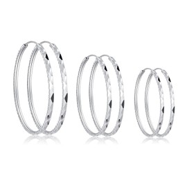 Estrellique 925 Sterling Silver Hoop Earrings for Women, Earrings Large Hoop in 40/50/60mm Diameter, Hypoallergenic Huggie Lightweight Round Circle Earrings, Women 3 Pairs Silver 925 Hoop Earrings Set