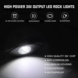 SUNPIE 8 Pods White Rock Lights – Quick Connect, 3 High Power Chips, 4M Extension Wires, Mounting Pads Included, 6000K Pure White, IP67 Waterproof, Fits Trucks, SUV, ATV, UTV, Trailer