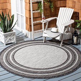 SAFAVIEH Courtyard Collection Area Rug - 9' Round, Light Grey & Black, Non-Shedding & Easy Care, Indoor/Outdoor & Washable-Ideal for Patio, Backyard, Mudroom (CY8475-37612)