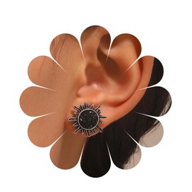 Inilbran Boho Onyx Sun Earrings Vintage Sunburst Stud Earrings Black CZ Sunflower Earrings Minimalist Black Earrings Jewellery for Women and Girls, Zinc
