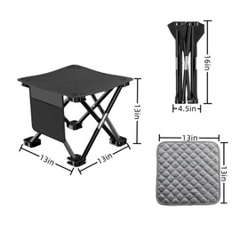 Xajsdlxs 2 Pack 13 Inch Portable Camping Stool(Black)，Foot Stool with Carry Bag ，Convenient for Travel ，BBQ，Fishing Hiking Outdoor Folding Stool ，with a Non-Slip seat Cushion (Cotton lint)