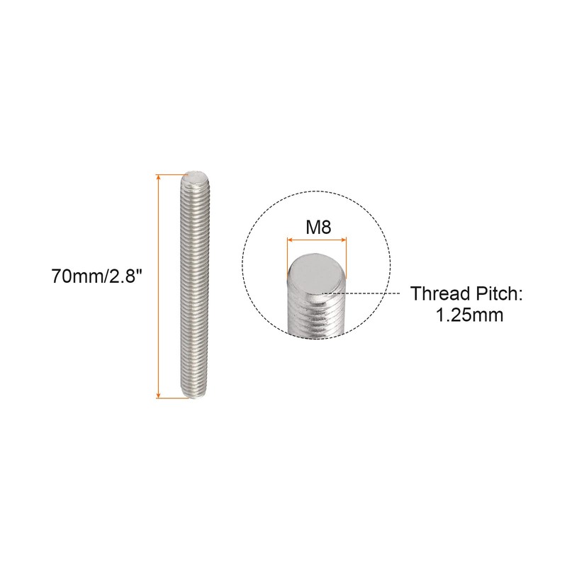 Rebower 10 Pcs Full Thread 304 Stainless Steel Full Thread