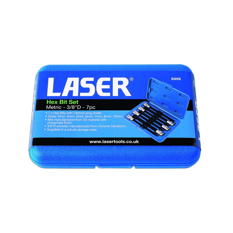 Laser 6995 Extra Long Hex Socket Bit Set 3/8"D 7pc