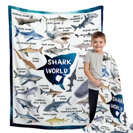 Buyyet Sharks Flannel Blanket for Boy Girl Shark Unique Gift Shark Room Decor Throw Blanket for Teen Kid for Couch Bed,Educational Blanket for Kid,Ocean Sharks Lover Gift Blanket 40''x 50''for Child