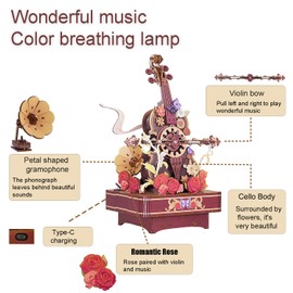 Wooden Puzzle for Adults, 1:20 Scale 3D Puzzles Music Box & Lights, Wood Building Kit DIY Model Kits, Educational STEM Toy, Unique Gift for Men Women for Birthday Christmas Festivals