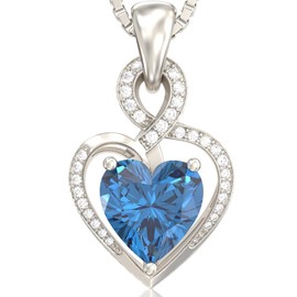 LUNALUSSO 925 Sterling Silver Infinity Heart Necklace for Women, Birthstone Pendant Jewelry, Heart Necklace Gift for Wife, Girlfriend, Mom, Includes Gift Box, December - Blue Topaz