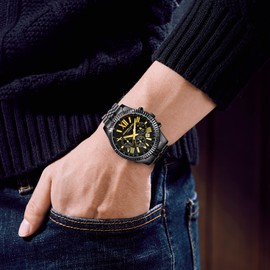 Anthony James Chrono Sports Wrist Watches Men - Chronograph Hand Assembled Water & Scratch Resistant - Analogue Watch with Minutes, Hours & Seconds - Present for Men - Black