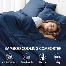 Bamboo Viscose Soft All Season Comforter, Silky Breatheable Natural Duvet Insert with Corter Tabs, Skin-Friendly Summer Quilt Comforter Blanket (Navy Bule, Queen 90"*90")