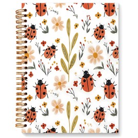 JXREQ Cute Ladybug Floral Notebook Insects Botanical Journal Gifts for Women Note Taking Writing Study, Office School Supplise, Aesthetic Spiral Notebooks 5.5x8.3
