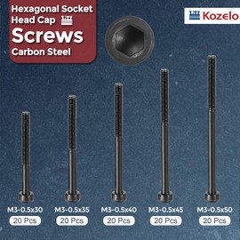 Kozelo 100pcs M3 Socket Head Cap Screws Bolts Nuts Assortment Kit - [M3x30/35/40/45/50mm] Alloy Steel Fully Threaded Black Oxide 12.9 Internal Hex Screw for 3D Printer Use