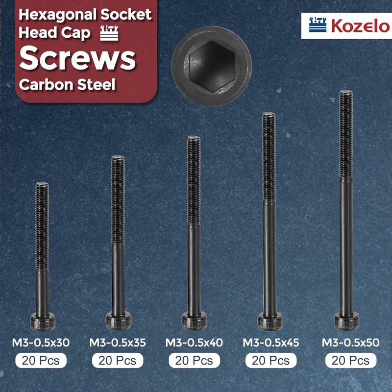 Kozelo 100pcs M3 Socket Head Cap Screws Bolts Nuts Assortment