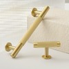 QOGRISUN 5-Pack Solid Brass Cabinet Knobs, Grooved Gold T Bar
