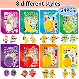Kopokita 24 Sheets 8.3''×5.9'' Make Your Own Fruit Stickers for Toddlers Kids Party Favors, Make a Face Stickers for Kids Activities Supplies Crafts