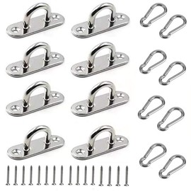 Stainless Steel Wall Hook with Oblong Eye Plates, Wall Mount for Heavy Loads, U-Shaped Metal Hooks, 304 Stainless Steel Carabiner Fireman Spring Hook (16 Pieces)