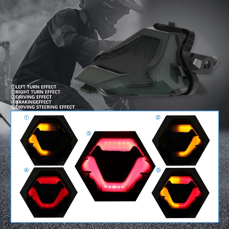 JMTBNO Motorcycle Brake Light Tail Lamp with LED Turn Signals