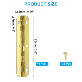 PATIKIL 6pcs Small Piano Hinges 2.6" x 0.6" Mini 90 Degree Jewelry Box Hinges (Golden) with Screws for Jewelry Wood Boxes