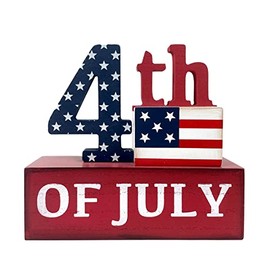Eternhome American 4th of July Decorations Patriotic Decor Wooden US Flag Rustic Farmhouse Box Sign Block Home Decor Tabletop for Memorial Day Independence Labor