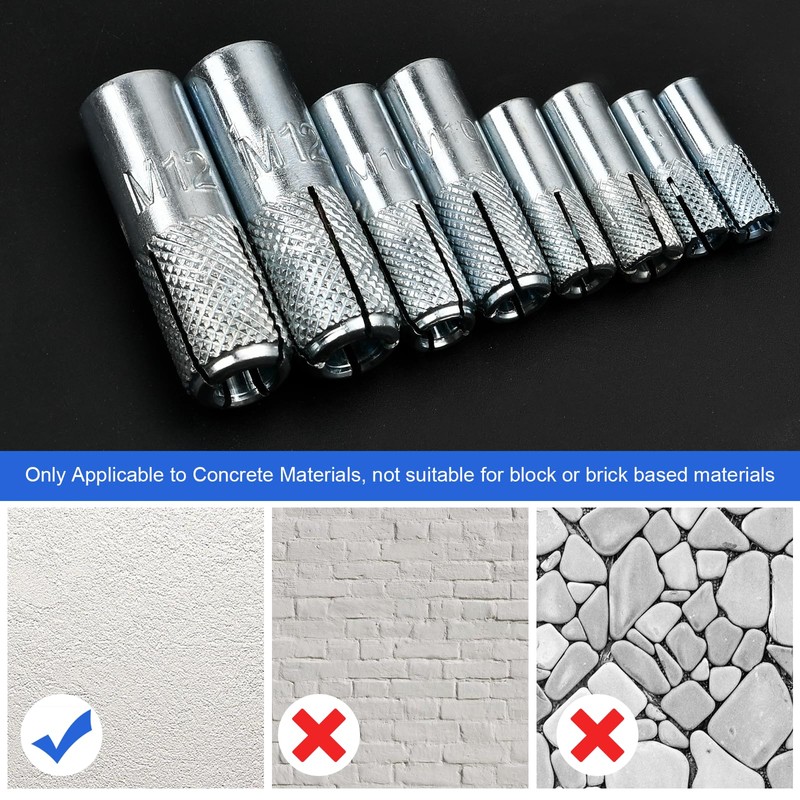 Elesunory 60 Pcs 1/4" 5/16" 3/8" 1/2" Concrete Anchors, Zinc-Plated