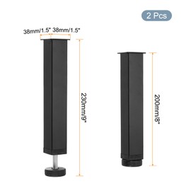 uxcell 2 Pcs Adjustable Height Center Support Leg, 8 Inch Metal Bed Frame Support Legs Slats feet for Sofa Cabinet Couch Dresser Table Furniture, Black