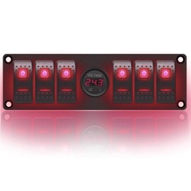 Stark Industries - 6-Gang Rocker Switch Aluminum Panel with Voltmeter- Toggle Switch Dash 5 Pin ON/Off - 2-LED Backlit for Boat Truck Marine (Red)