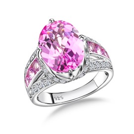 AGRULE October Birthstone Ring for Men Women Sterling Silver Wedding Engagement Jewelry Chunky Signet Ring with Gemstone 9.0 Carat Pink Tourmaline Ring Size 7