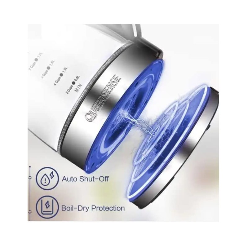 QUEENSENSE 1.7L 360° Rotational Base High Stilbene Led-Light Electric Glass