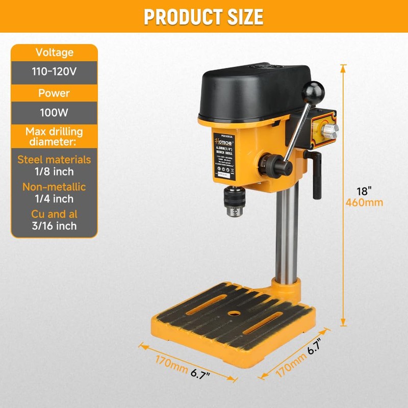 Hoteche Variable Speed Mini Benchtop Drill Press with 1/4-Inch Chuck,