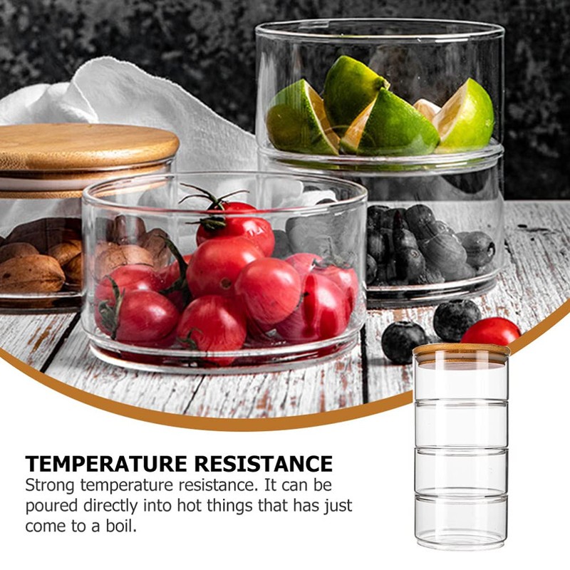 DOITOOL Glass Stackable Storage Jars with Lid, 4- Tier Round