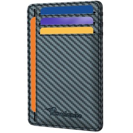 Travelambo - portafolios minimalista de piel con bolsillo frontal, bloqueo RFID, textura de fibra de carbono, Azul, Una talla, Minimalista