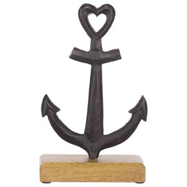 Brandsseller Decorative Anchor Stand Approx. 13 x 22 x 5 cm on Mango Wood Base / Aluminium Black