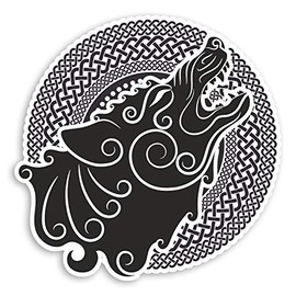 2 x 10cm Black Wolf Vinyl Stickers - Wolves Tribal Celtic Laptop Sticker #31728 (10cm Wide)