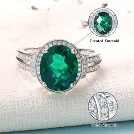 AGRULE Engagement Rings for Women 925 Sterling Silver Emerald Ring May Birthstone Ring 3.9 Carat Green Stone Ring Size 7