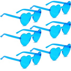 RAIHOMKIT 6 Pairs Heart Shaped Sunglasses,Rimless Transparent Heart Glasses,Candy Color Frameless Trendy Eyewear for Women Party Favors (6*Blue)