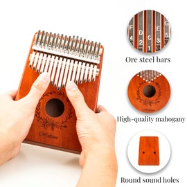 Waltsun Kalimba Thumb Piano 17 Keys, Portable Mbira Finger Piano, Premium Mahogany Gift for Kids and Adults, Easy Music Instrument for Beginners and Professionals with Enchanting Sound