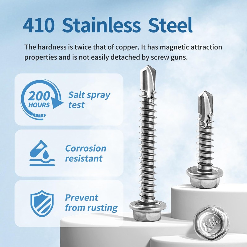 MateIJS (100PCS)#8x2 Self Drilling Screws, 410 Stainless Steel Hex Washer