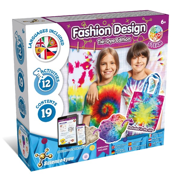 Science4you Fashion Design - Tie Dye Kit with Washable Paint for Kids with Activities for Kids, Tie-dye & Fashion Craft Kits, STEM Toys and Tie Dye Games for 6+ Year Olds, Gifts for Boys and Girls 6+