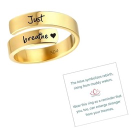 DANSOAN Just Breathe Ring Hope Rings Just Breathe Adjustable Ring My Trauma Rings Wrap Open Spiral Stainless Steel Ring, stell, No Gemstone