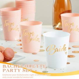 Angenster Hen Party Accessories,Team Bride Plastic Cups Straws Tattoo Stickers Gold Silk Screen Wristbands Bachelorette Bridesmaids Glasses,Hen Party Table Decorations