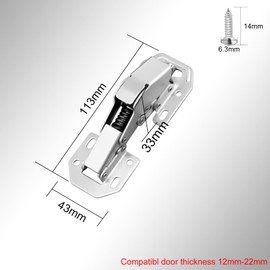 EFUTURETIME 4 x Cabinet Hinges Cabinet Door Soft Close Screw-On Hinge Heavy Duty with Spring 90° Cabinets Furniture Hinge 113 x 43 mm (5 Inches) with 40 Screws with Hydraulic Damping for Cabinet