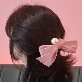 (3 types) Burnaby mesh ribbon unbalanced pearl hairband color / (3종) 버나비 매쉬 리본 언밸런스 진주 헤어끈 컬러