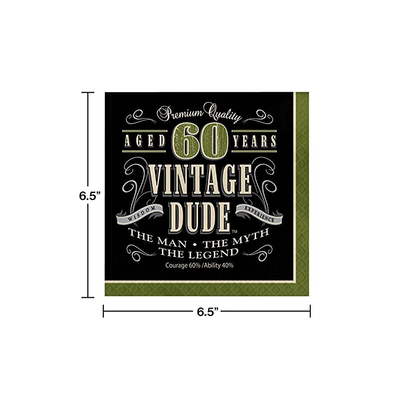 Creative Converting 16 Count Vintage Dude 60th Birthday Lunch Napkins