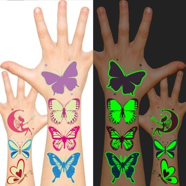 EMOME Luminous Kids Temporary Tattoos, Pre-cut Fake Tattoos Stickers for Kids Birthday Party Favors Goodie Bag Fillers, Glow Party Accessories Toys Bulk (Butterfly)